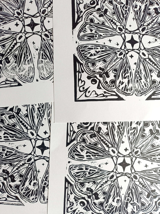 Moth Collective Linocut Print
