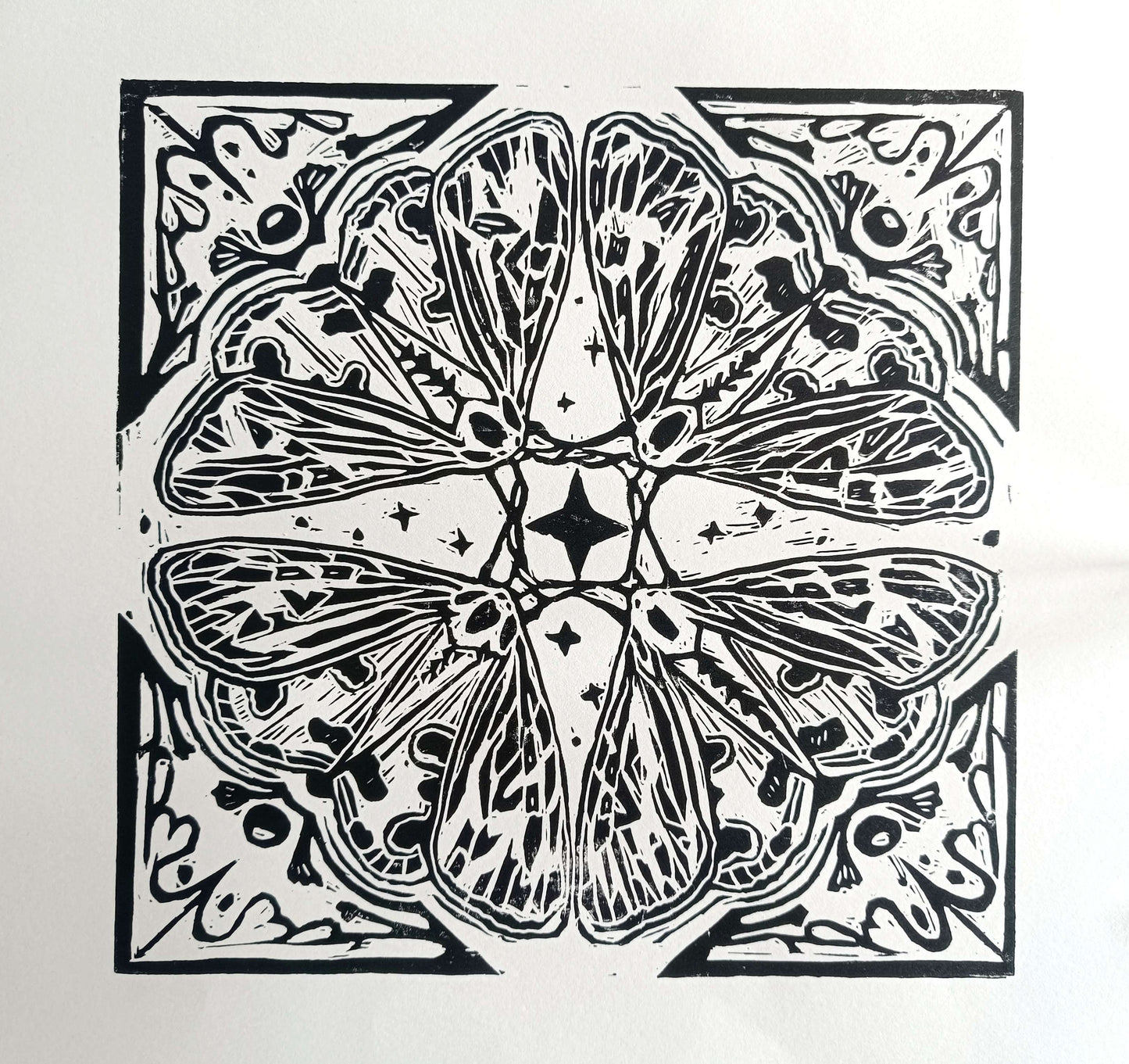 Moth Collective Linocut Print