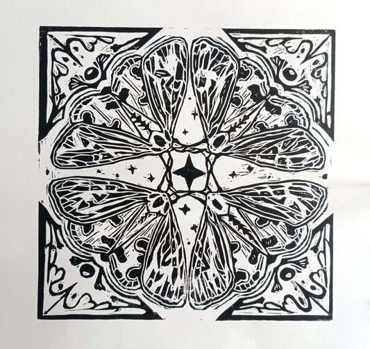 Moth Collective Linocut Print