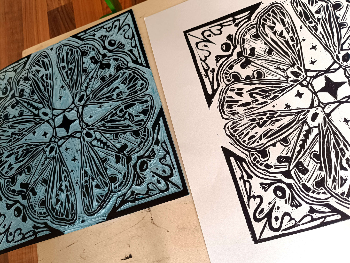 Moth Collective Linocut Print